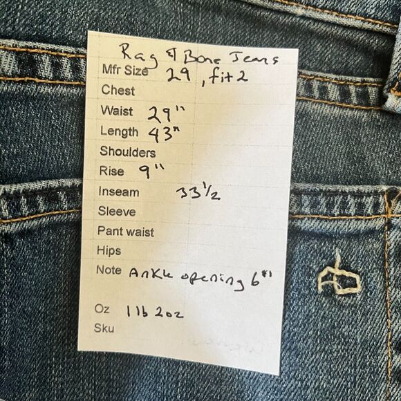 Rag & Bone Tall Mens Standard Issue Fit 2 29 x 33 Slim Leg Dark Wash Blue Jeans - Picture 9 of 9